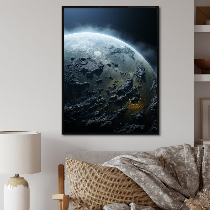 Grey Ganymede Planet Subdued - Space Planet Canvas Art Print, H 40 po x l 30 po x P 1,5 po, Cadre flottant noir