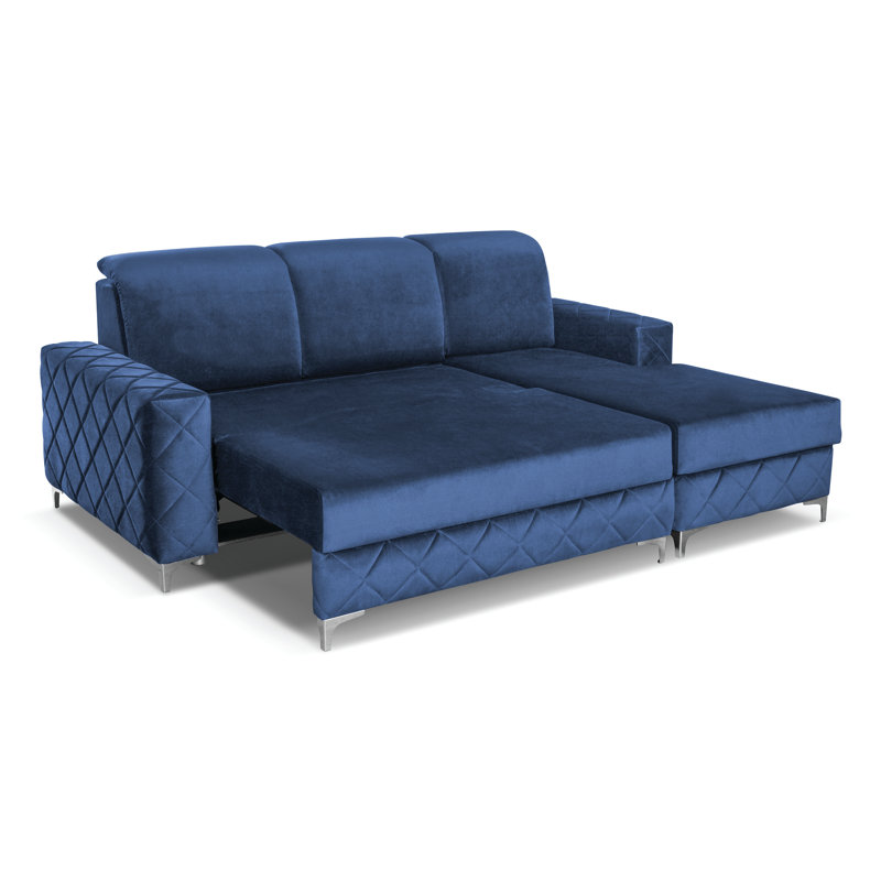 Erithon Velvet L-Shaped Sectional, Right Hand Facing, Blue Velvet