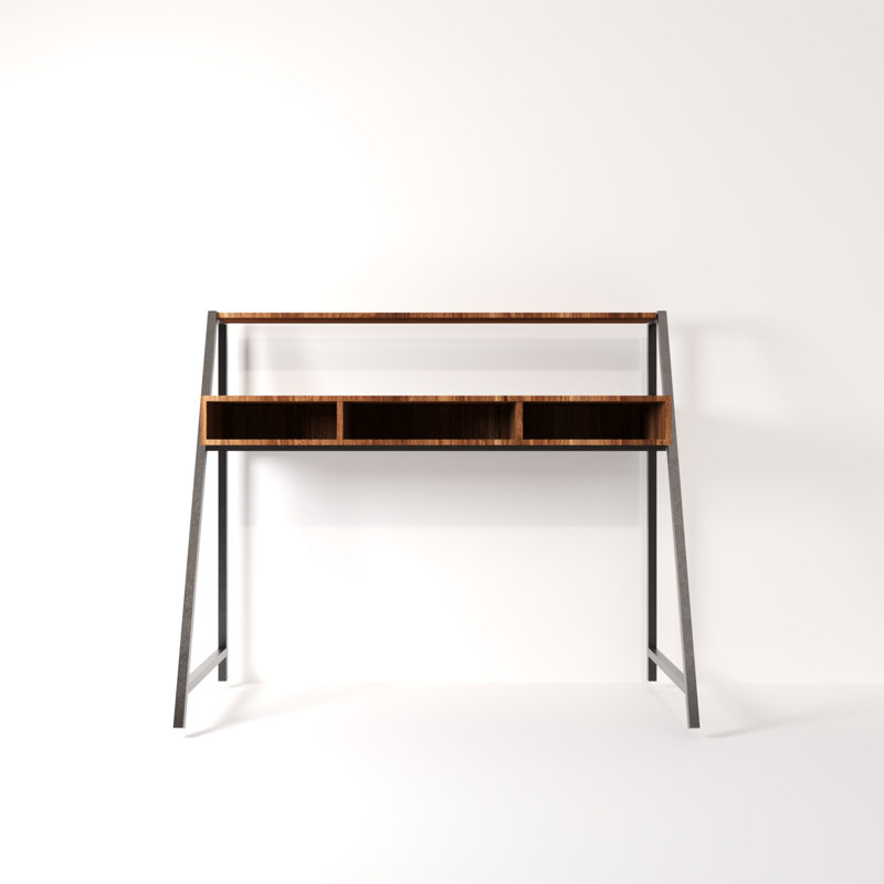 Aliona Metal Base Writing Desk, Brown/Walnut