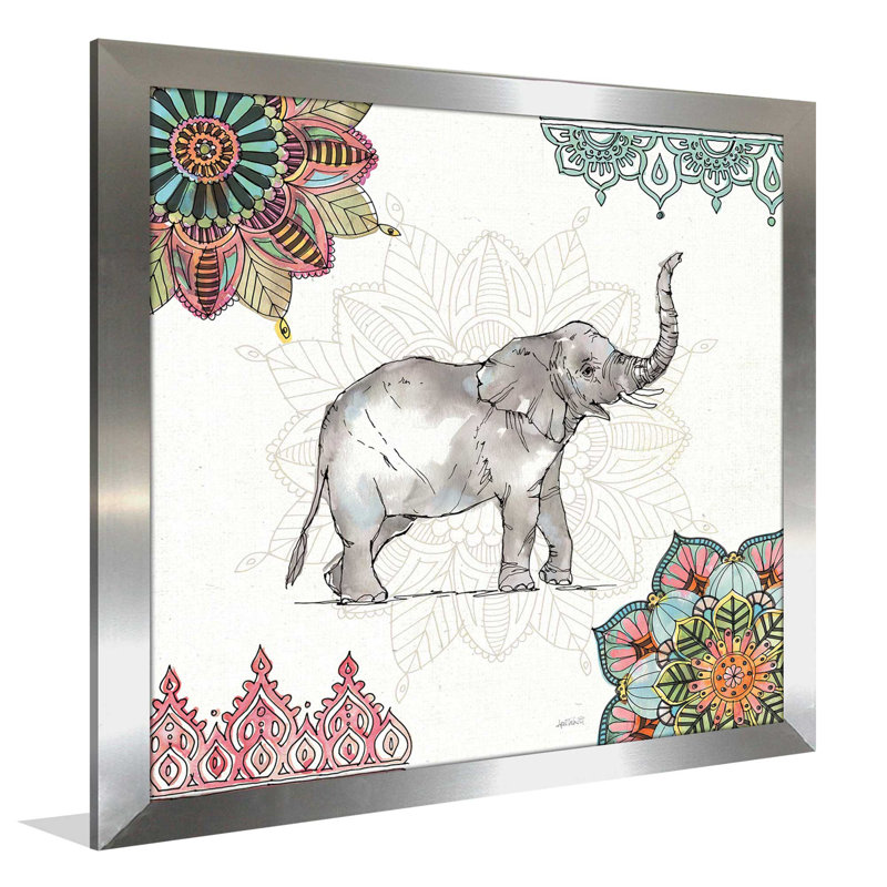 «Mandala Morning III», reproduction d'art sur toile, H 31,5 po x l 31,5 po x P 1 po, Encadrement argenté