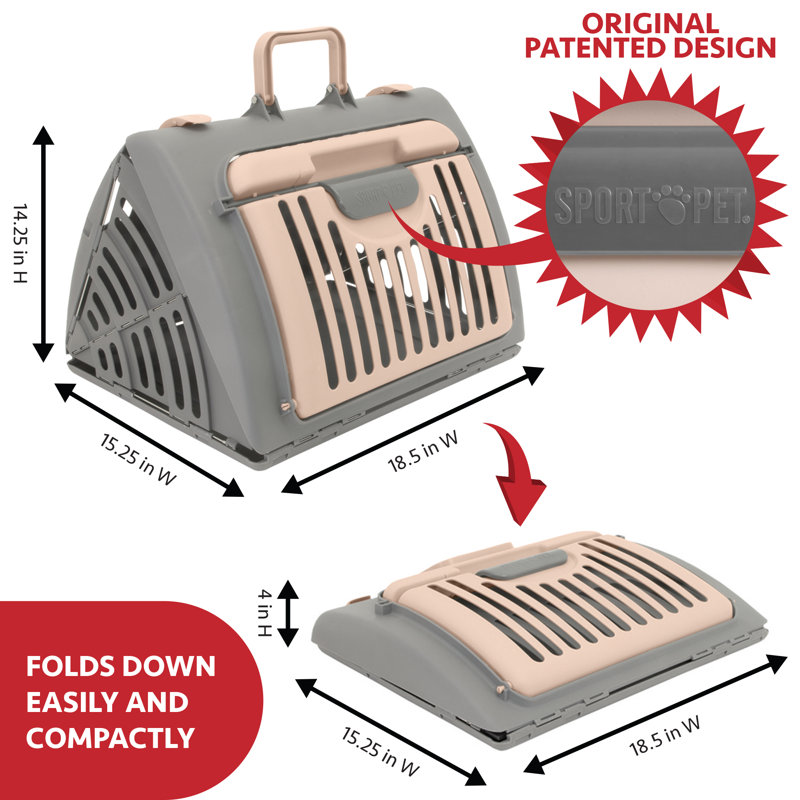Plastic Collapsible Pet Carrier with 1 Door, Gray/Beige