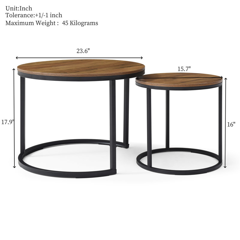 Ensemble de 2 tables basses gigognes à plateau de table de bout rond et robuste