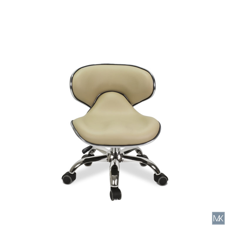 Waimes Backed Adjustable Height Ergonomic Lab Stool with Wheels, Cream