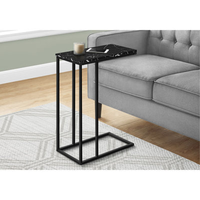Black Marble Look Laminate Table For Contemporary Bedrooms And Living Spaces With Metal Base Surface