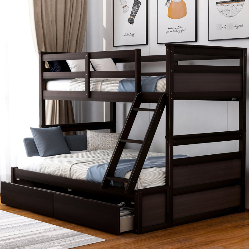 Lit simple superposé au-dessus d'un lit double, convient à différentes tailles de matelas avec rangement, finition - structure stable