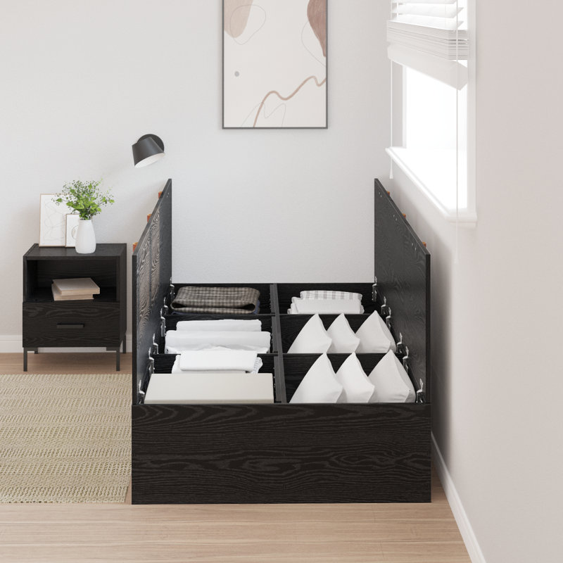 Vidaxl Storage Bed Frame, European Single (90 x 200 cm), Black Oak
