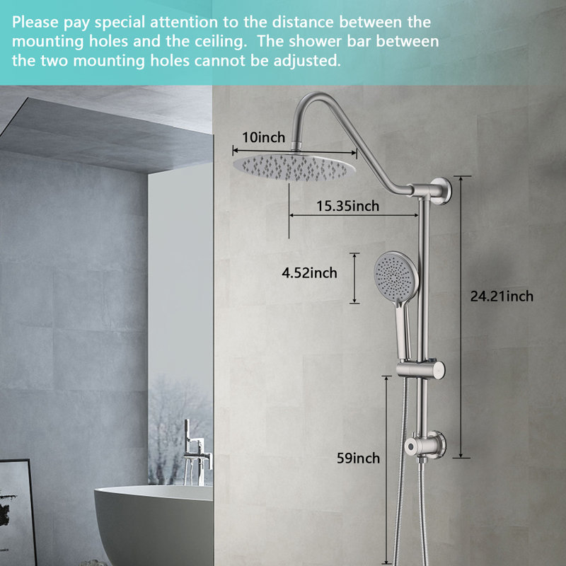 Shower System With 10" Rain Shower Head, 4 Function Adjustable Rain Dual Shower Head, Brushed Nickel