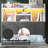 LED Farmhouse Twin Bed with Bookcase Headboard & Charging Station, Distressed White-915440643-912986863
