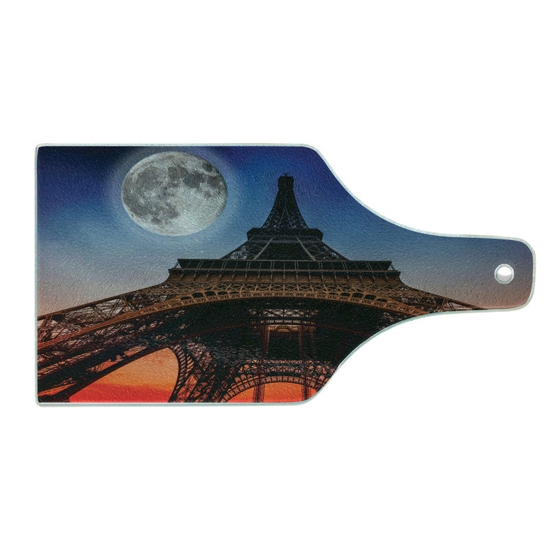 Ambesonne Eiffel Tower Tempered Glass Cutting Board Minimal French Flag Navy Red