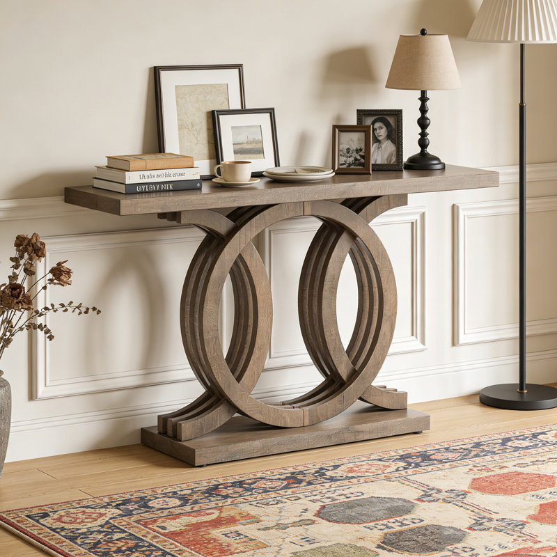 Farmhouse Hallway Sofa Table With Geometric Base, Brown