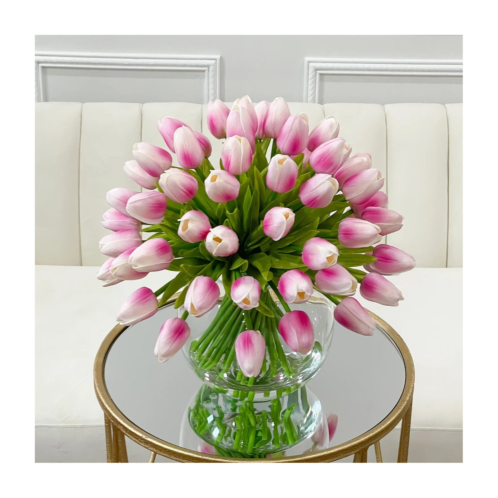 Real Touch Tulips Centerpiece In Vase, Pink Ombre White