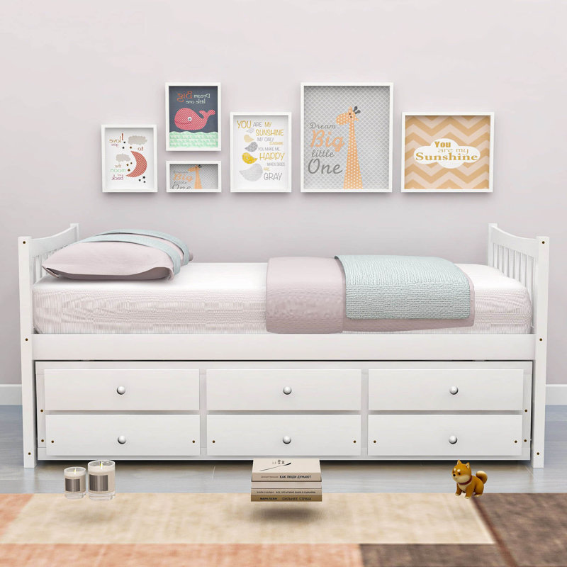 Badi Kids Twin with Trundle with Drawers, White