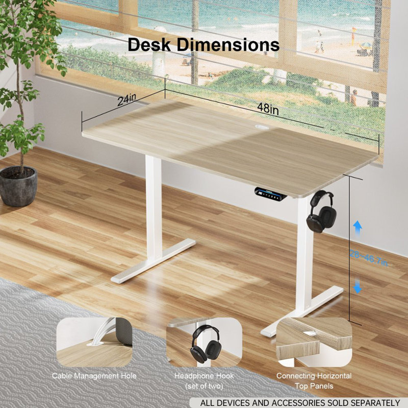 Extra Large Standing Desk Electric Height-Adjustable, Cream/White, 47.24" W x 23.62" D