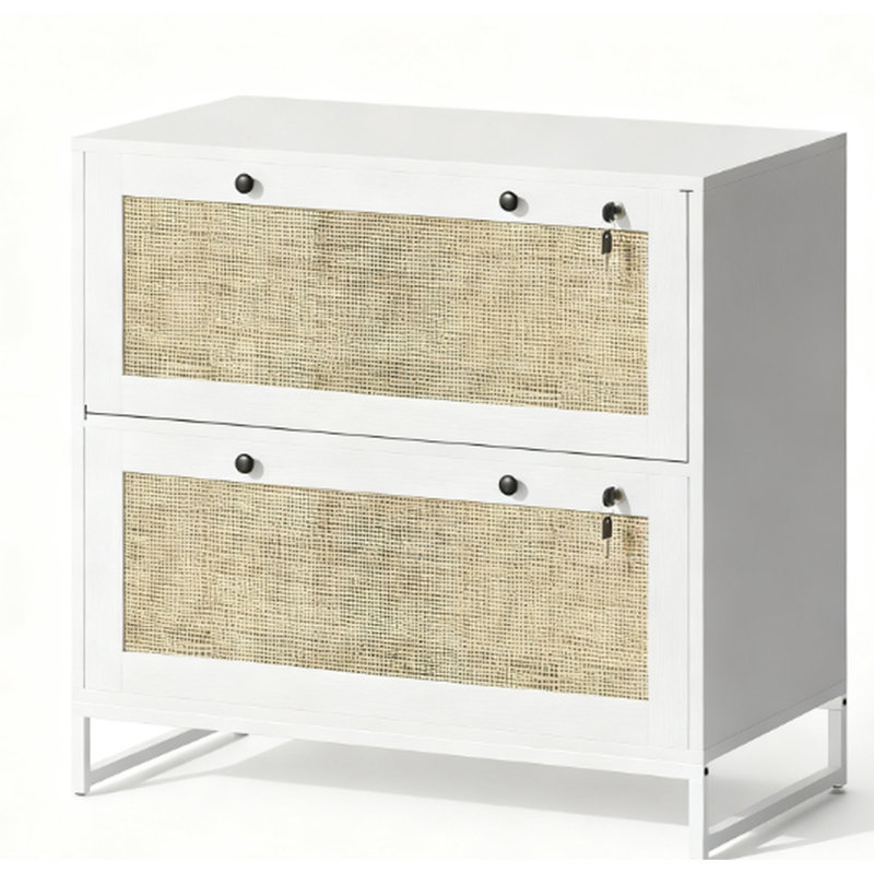 Classeur verrouillable à 2 tiroirs pour documents de format lettre, A4 et légal, panneau blanc, panneau de particules enduit, poignées rondes en alliage, base surélevée, présentoir de table, assemblage requis