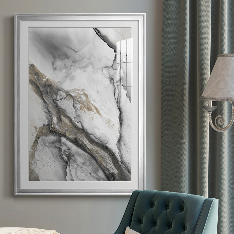 «Abstract Ink Fantasy II» - reproduction de cadre photo, Papier avec cadre argenté, Oui, H 20 po x l 16 po