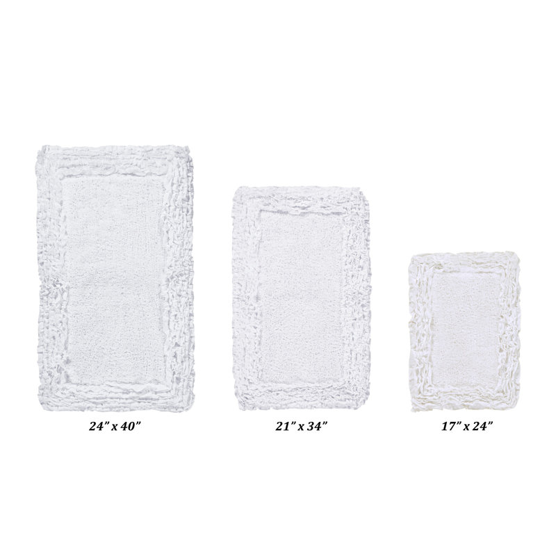 Ensemble de tapis pour salle de bain 100% coton 1775 g / m² 3 pièces Courson, certifié OEKO-TEX®, envers en latex antidérapant, motif de volants touffetés moelleux, super absorbant, tapis de salle de bain lavables à la machine, blanc