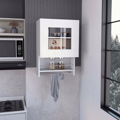 Armoire murale Balboa avec porte en verre, barre à serviettes et tablette ouverte