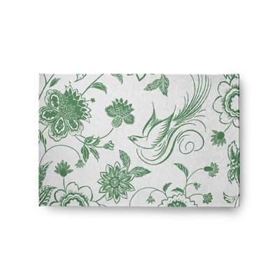 Tapis d'intérieur / extérieur en chenille tissé à la machine Bahja - vert / blanc