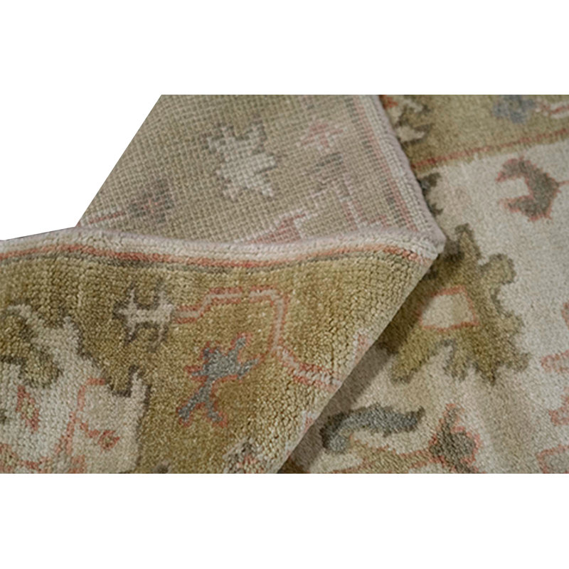 Hand-Knotted High-Quality Tan and Green Area Rug