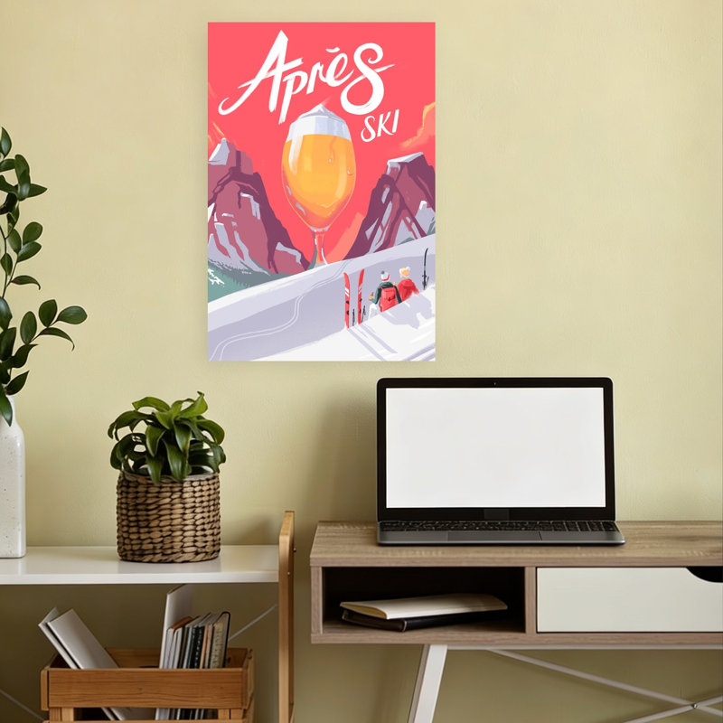 Retro Apres Ski Celebration Retro Vintage Abstract Landscape Mountain Wall Art Print by Mark Harrison - Wrapped Canvas Print