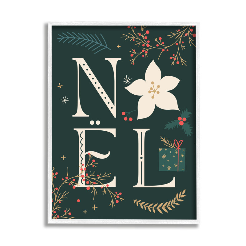 «Noel with Christmas Bloom», art de la giclée encadrée par Lil 'Rue, Estampe numérique encadrée blanc bord de mer