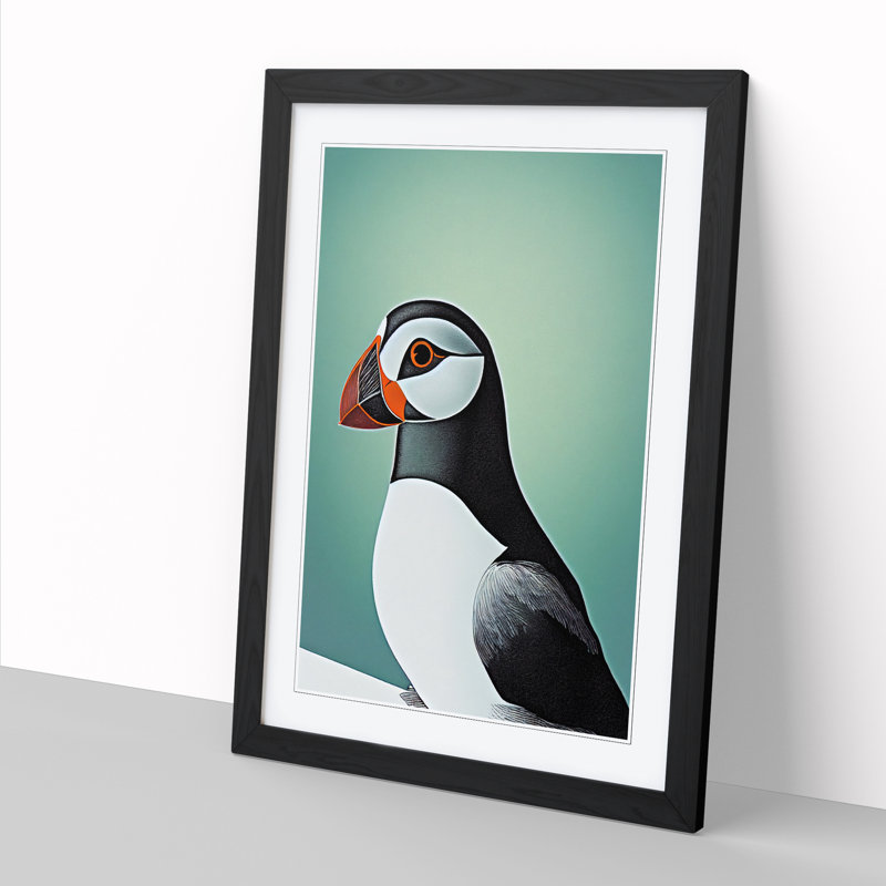 Puffin Vol.2 - Single Picture Frame Painting, 46cm H x 34cm W x 2cm D, Oak