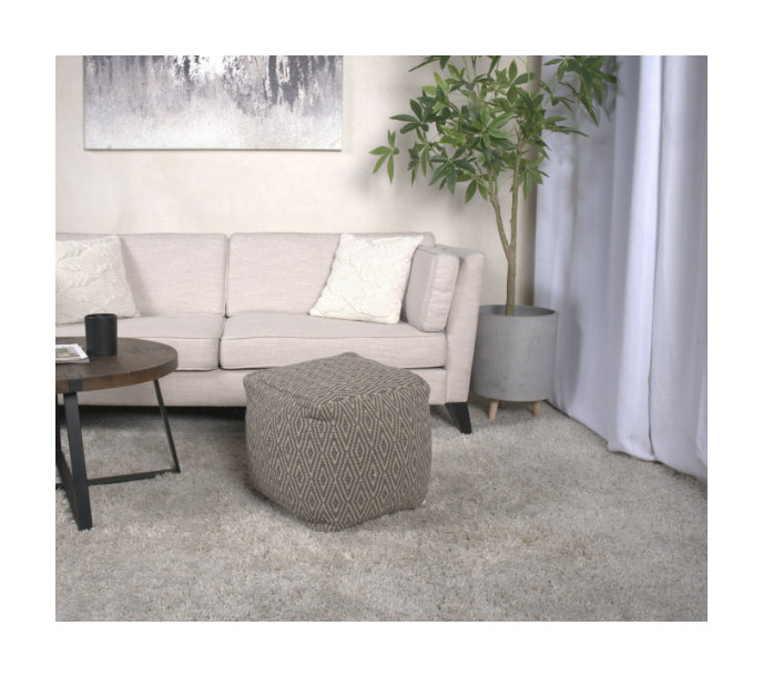 Pouf en coton tissé à la main Amuleto, motif de losanges gris foncé et brun - repose-pieds de salon polyvalent 15 po x 15 po x 15 po