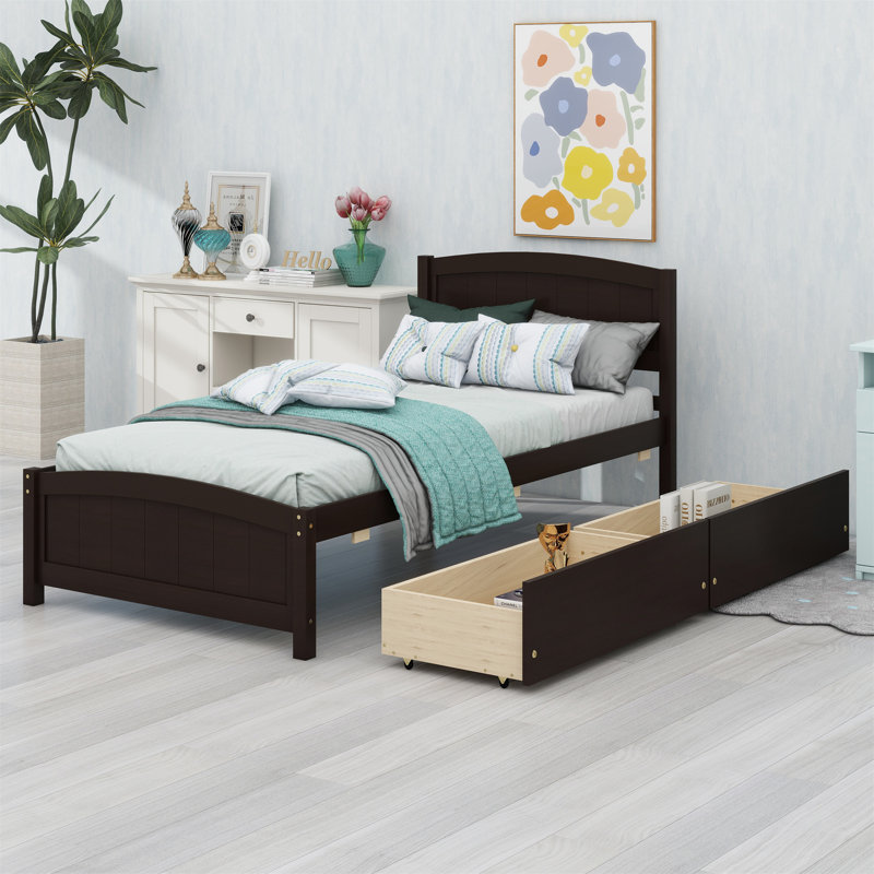 Lit plateforme simple avec deux tiroirs, Espresso