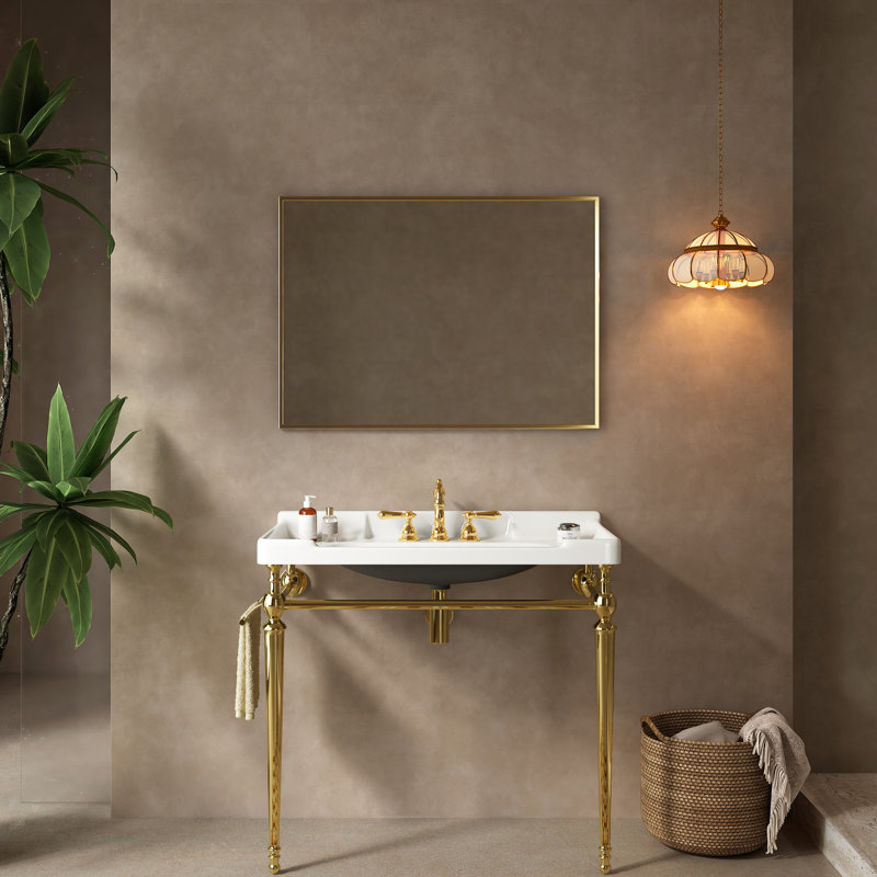 Meuble-lavabo de 36 po, céramique avec 3 ouvertures de robinet pré-percées, pieds et barre à serviettes en acier inoxydable, lavabo console optionnel de 36 po, support résilient pour lavabo, présentoir Tone
