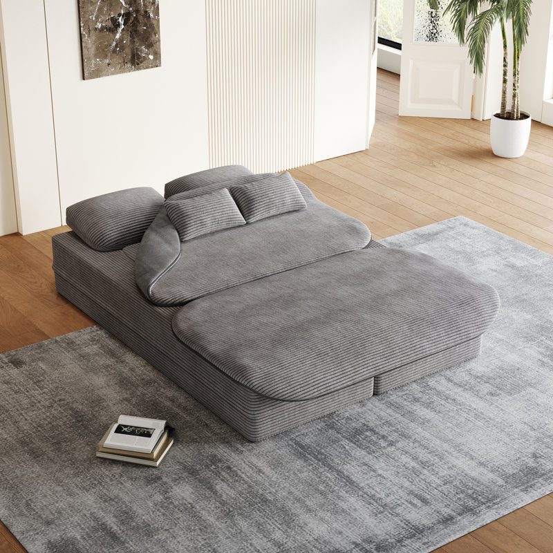 Canapé-lit convertible en velours côtelé Boneless, Gris