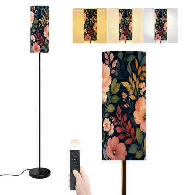 Lampe sur pied à motif floral à feuilles vives et chaleureuses à motif graphique abstrait à ressort à intensité variable avec télécommande et interrupteur au pied avec abat-jour et lampe de coin