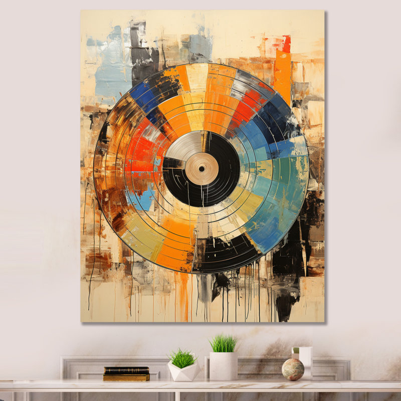 Vinyle disque vinyle rétro II, H 44 po x l 34 po, Sans cadre, Toile tendue