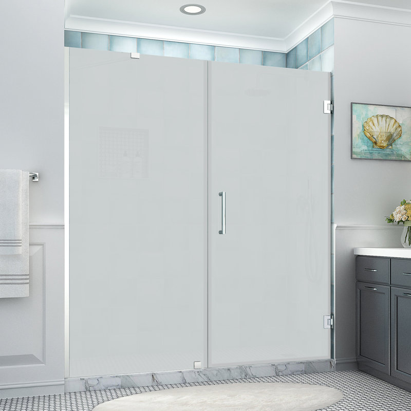 Belmore XL 72.25 - 73.25 in. W x 80 in. H Frameless Hinged Shower Door with StarCast Glass, Chrome, Frosted Glass