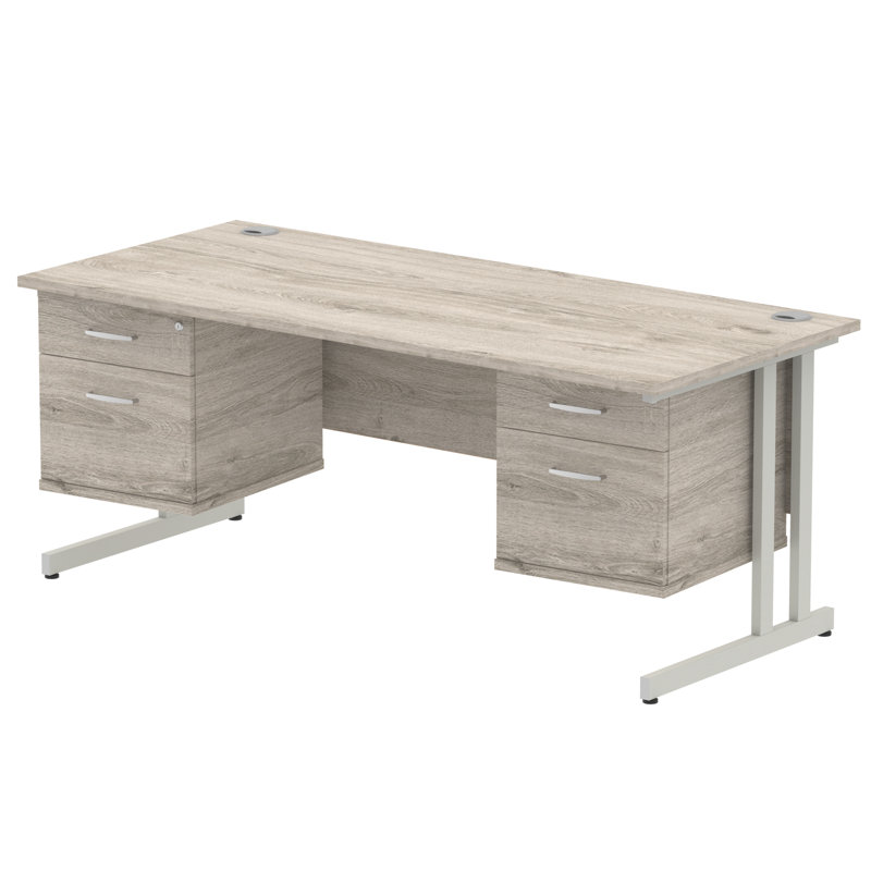 Zetta Metal Base Executive Desk, Grey,  73cm H x 180cm W x 80cm D