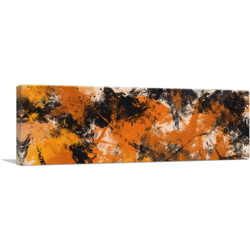 Orange noir brun clair moderne - reproduction d'art sur toile panoramique, H 12 po x l 36 po x P 0,75 po