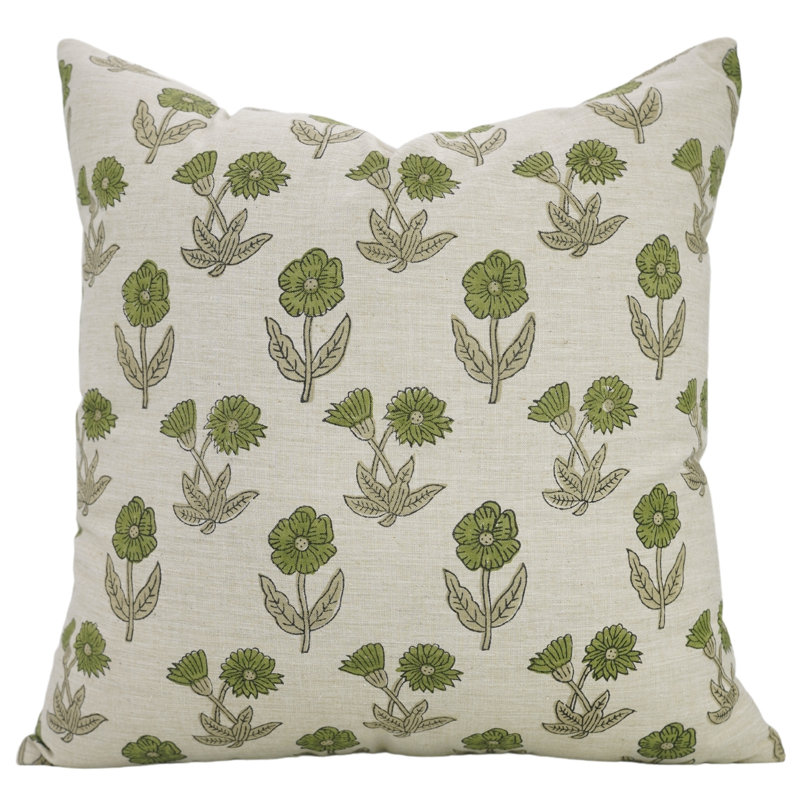 Artisan Floral Block Print Cushion Cover Boho Style Decorative Pillowcase for Living Room & Bedroom, Square, 18"H x 18"W