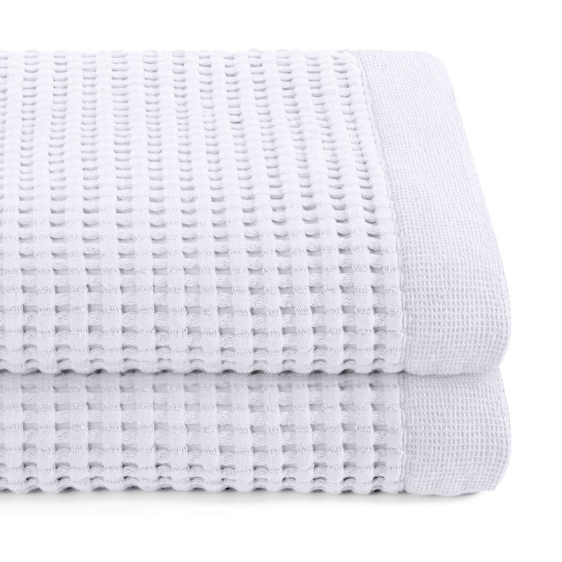 Waffle Bath Towel Set of 2 – Super Absorbent 100% Natural Cotton, Quick-Drying, Modern Style, Bath Towels - 2 Pack, White