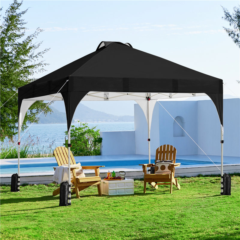 Black 10x10ft Steel Frame Outdoor Pop-Up Canopy Tent