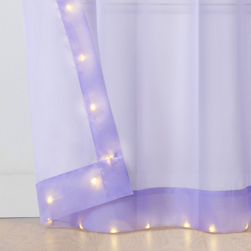 Eclipse Starlight Light Up Sheer Hookless Grommet Curtain, Curtain Lights with Remote Control, Bedroom Curtain, Room Divider or Outdoor Patio, 1 Panel, 84 In Long x 52 In Wide Curtain, Purple