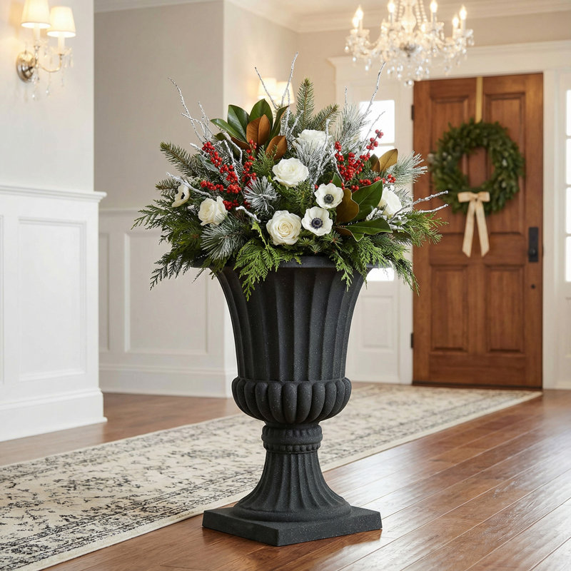 Jardinière de style urne Bayliff, Noir, H 21,5 po x l 16,5 po x P 16,5 po