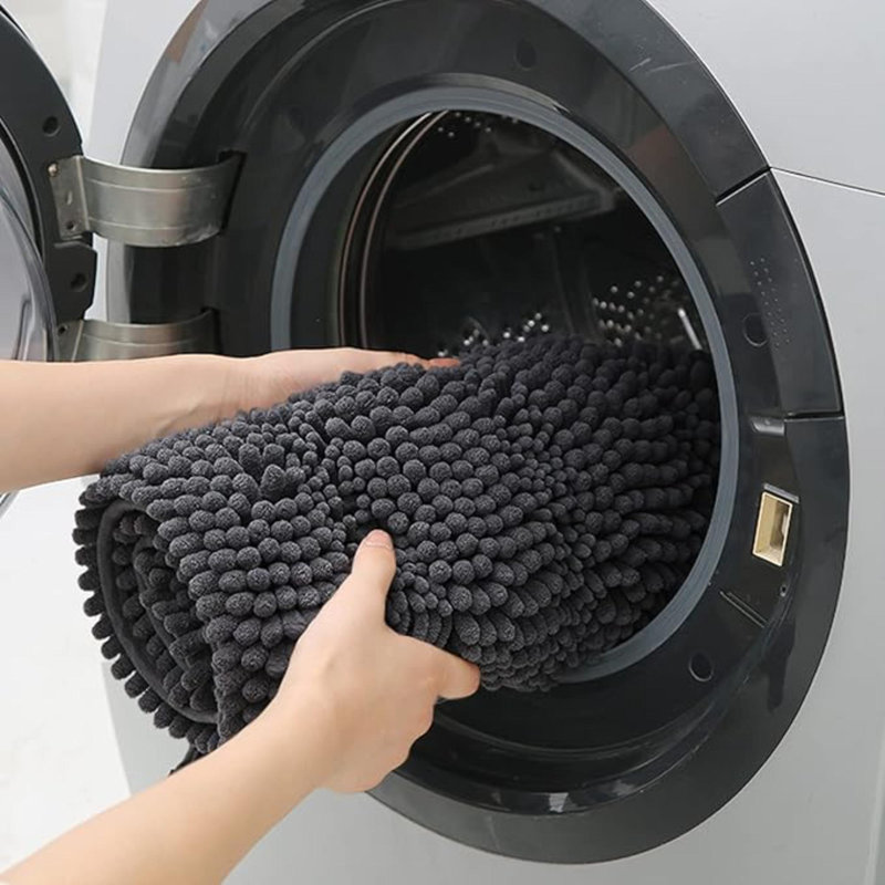 Ensemble de tapis de salle de bain rayé brun ultra doux et antidérapant en chenille pour salle de bain 3 pièces, Dark Grey