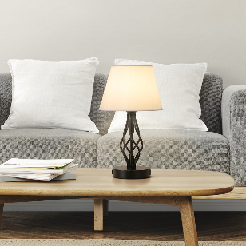 Metal Dual USB Table Lamp with AC Outlet, Linen
