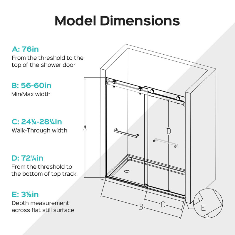 Portes de douche et de baignoire gain de place, 3/8 po en verre, noir mat pour la maison