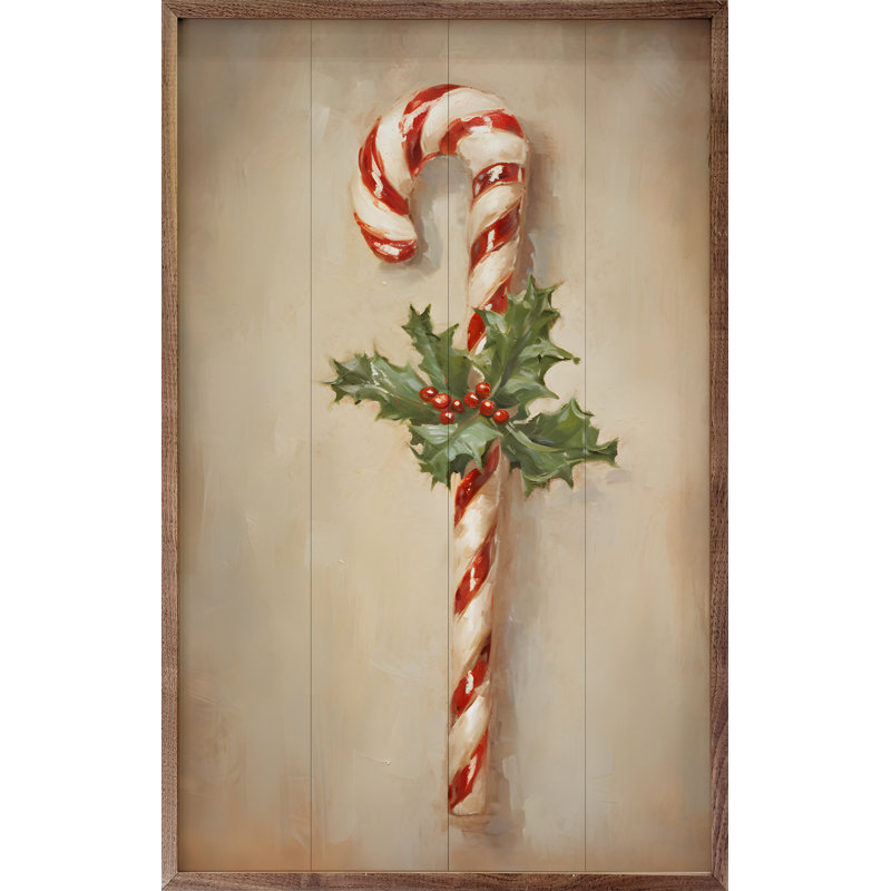 Canne de bonbon encadrée sur bois, H 24 po x l 16 po