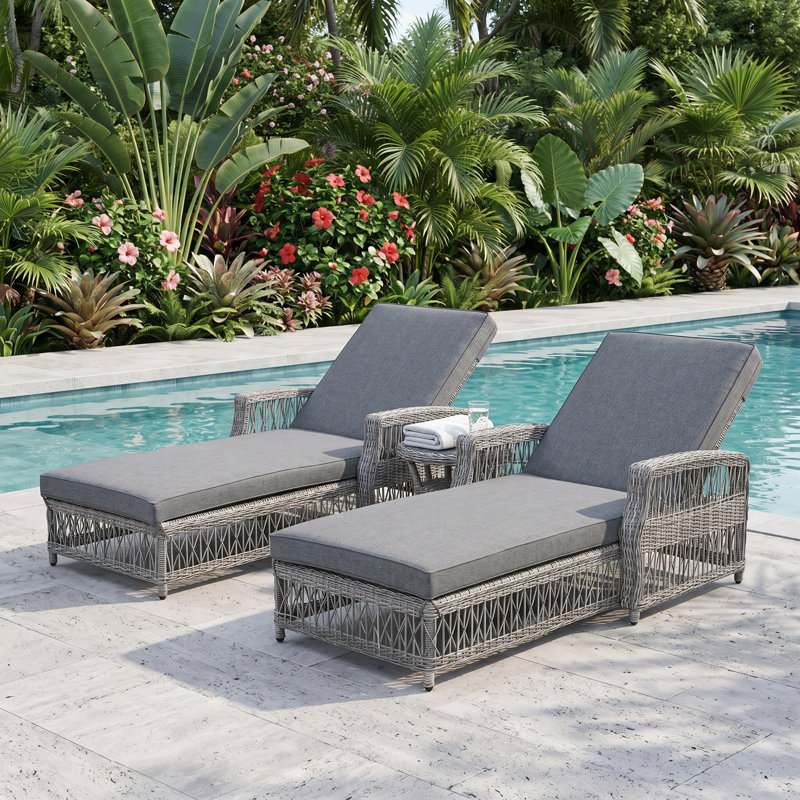 Ensemble de 2 chaises longues inclinables en osier PE l 25,6 po x P 77,5 po x H 37,4 po