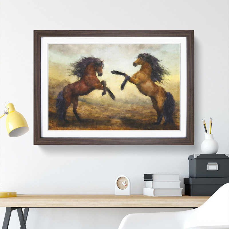 Two Wild Stallion Horses - Framed Print, Walnut Framed, 33cm H x 45cm W x 2cm D