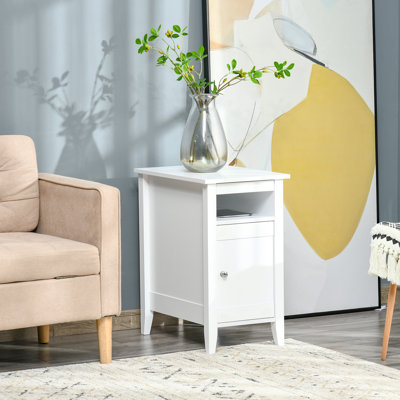 Narrow Side Table, Accent End Table with Pull-out Tray, Open Shelf