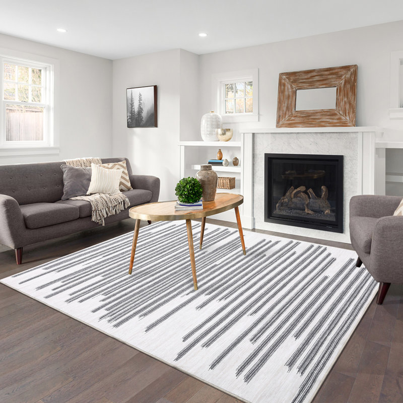 Kryska Washable Striped Indoor Rug, Rectangle 8' x 10'