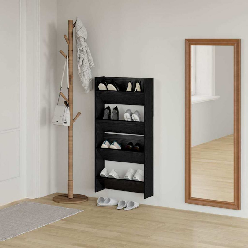 Wall Shoe Cabinets With Shelf 2 Pcs Engineered Wood, Black Oak