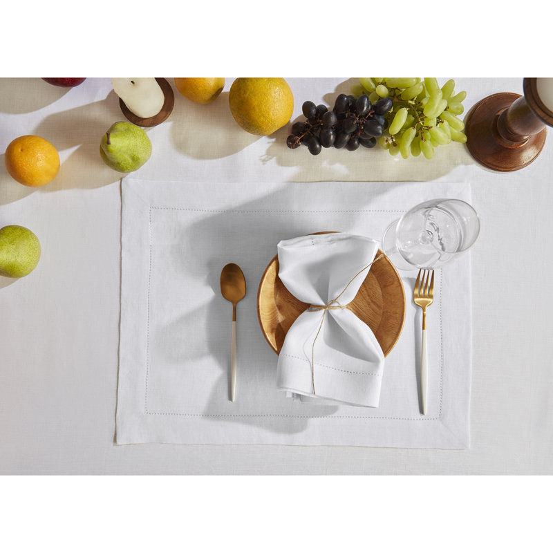 Sonoma Hemstitch- 100% Pure Linen Dinner Napkins , White